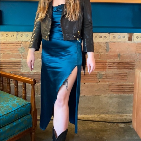 Slinky Dark Teal Shein Cocktail Dress - Picture 3 of 6